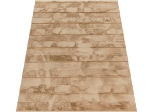 4061981242618 - Hochflor-Teppich Arnheim 744 Teppiche Gr B L 160 cm x 220 cm 24 mm 1 St beige Esszimmerteppiche Uni Farben gestreift besonders weich Hoch-Tief Effekt