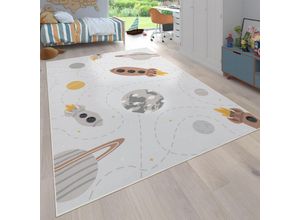 4061981242762 - Teppich Kinderzimmer Kinderteppich Rutschfest Rakete Planet Sterne Beige Braun Gelb 200 cm Rund - Paco Home