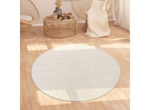 4061981243776 - Teppich Wohnzimmer Hochflor Weich Uni Skandinavisch Boho Motiv Regenbogen Creme 120 cm Rund - Paco Home