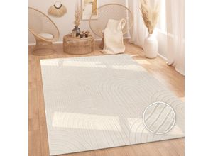 4061981243783 - Teppich Wohnzimmer Hochflor Weich Uni Skandinavisch Boho Motiv Regenbogen Creme 120x160 cm - Paco Home