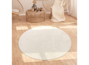 4061981243868 - Teppich Wohnzimmer Hochflor Skandi Muster Boho Optik Uni 3D Optik Abstrakt Creme 160 cm Rund - Paco Home