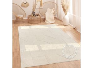 4061981243882 - Teppich Wohnzimmer Hochflor Skandi Muster Boho Optik Uni 3D Optik Abstrakt Creme 200x280 cm - Paco Home