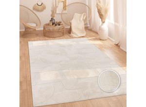 4061981243974 - Paco Home Teppich Wohnzimmer Hochflor Skandinavisches Muster Boho Einfarbig 3D Beige Creme 80x150 cm