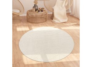 4061981244001 - Teppich Wohnzimmer Hochflor Skandinavisches Design Boho Abstrakt Einfarbig Beige 160 cm Rund - Paco Home