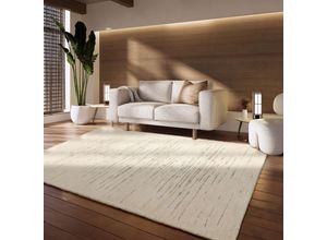 4061981244155 - Teppich Wohnzimmer Kurzflor Skandinavisches Design Einfarbig Abstrakt 3D Beige 80x150 cm - Paco Home