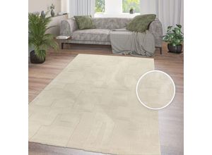 4061981244292 - Hochflor Teppich Wohnzimmer Skandinavisches Muster Boho Design Einfarbig 120x170 cm Creme 2 - Paco Home