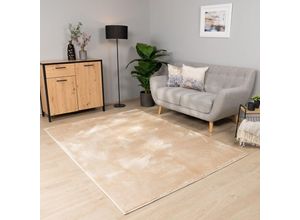 4061981278327 - Teppich Wohnzimmer Kurzflor Waschbar Einfarbiges Muster Weich Rutschfest Modern 300x400 cm Dunkel-Beige - Paco Home