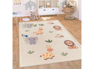 4061981304248 - Teppich Kinderzimmer Spielmatte Waschbar Rutschfest Regenbogen Planet Tiere Soft 80x150 cm Beige - Paco Home