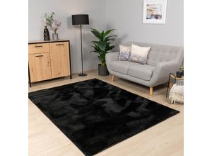 4061981304330 - Teppich Wohnzimmer Kurzflor Waschbar Einfarbiges Muster Weich Rutschfest Modern Schwarz 200 cm Quadrat - Paco Home