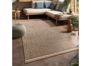 4061981305801 - Teppich Cologne 495 Teppiche Gr B L 120 cm x 160 cm 11 mm 1 St beige Fransenteppich Esszimmerteppiche Flachgewebe meliert Rauten Motiv mit Fransen Outdoor geeignet