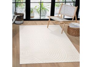 4061981306044 - Paco Home Teppich Wohnzimmer Schlafzimmer Kurzflor Skandi Muster Arche Bogen Einfarbig 3D 80x150 cm Creme 2