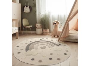 4061981306679 - Teppich Kinderzimmer Kinderteppich Krabbelteppich Kurzflor Sonne 3D Weich Creme 120 cm Rund Creme - Paco Home 4061981306679 - Teppich Kinderzimmer Kinderteppich Krabbelteppich Kurzflor Sonne 3D Weich Creme 120 cm Rund Creme - Paco Home