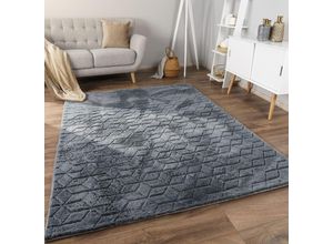 4061981307263 - Teppich Wohnzimmer Schlafzimmer Hochflor Skandinavisches Geometrisches Design 3D 60x100 cm Anthrazit 5 - Paco Home