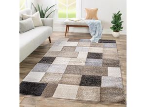 4061981307294 - Paco Home Teppich Wohnzimmer Kurzflor Abstraktes Muster Geometrisches Design Wellen Motiv 160x220 cm Beige 4