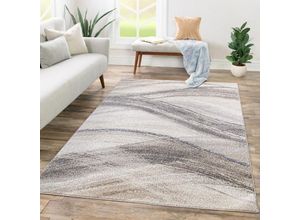 4061981307423 - Teppich Wohnzimmer Kurzflor Abstraktes Muster Geometrisches Design Wellen Motiv 80x150 cm Beige 2 - Paco Home