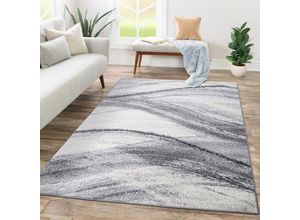 4061981307478 - Teppich Wohnzimmer Kurzflor Abstraktes Muster Geometrisches Design Wellen Motiv 80x150 cm Grau - Paco Home