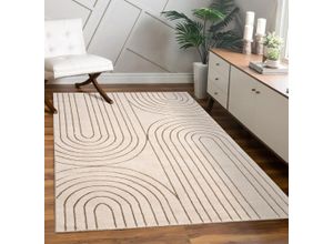 4061981307546 - Teppich Tuana 215 Teppiche Gr B L 160 cm x 230 cm 15 mm 1 St beige (creme) Esszimmerteppiche Kurzflor Regenbogen Hoch-Tief Struktur Scandi-Look