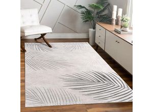 4061981308055 - Teppich Tuana 218 Teppiche Gr B L 160 cm x 230 cm 15 mm 1 St grau Esszimmerteppiche Kurzflor modernes Blätter Design Hoch-Tief-Struktur Wohnzimmer