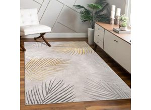 4061981308116 - Teppich Tuana 218 Teppiche Gr B L 160 cm x 230 cm 15 mm 1 St goldfarben (gold) Esszimmerteppiche Kurzflor modernes Blätter Design Hoch-Tief-Struktur Wohnzimmer