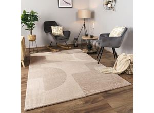 4061981309816 - Teppich Wohnzimmer Kurzflor Abstraktes Muster Geometrisch Bogen 200x290 cm Creme - Paco Home