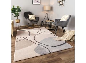 4061981309861 - Teppich Wohnzimmer Kurzflor Abstraktes Muster Geometrisch Bogen 200x290 cm Creme 2 - Paco Home