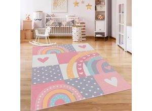 4061981310010 - Teppich Kinderzimmer Kinderteppich Kurzflor Rutschfest Herzen Sonne Regenbogen 140x200 cm Bunt 3 - Paco Home