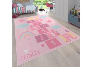 4061981310126 - Teppich Kinderzimmer Kinderteppich Rutschfest Spielteppich Spielfeld Herz Pink 200 cm Rund - Paco Home