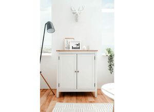 4062088177902 - Newfurn - Kommode Weiß Wildeiche Sideboard Vintage Landhaus - 80x90x40 cm (BxHxT) - Highboard Anrichte - [Eireenone] Wohnzimmer Schlafzimmer Flur