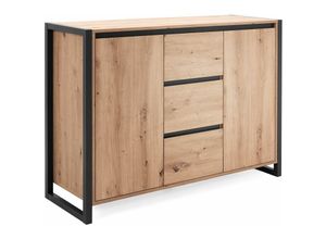 4062088179272 - Kommode Anthrazit Wildeiche Sideboard Vintage Industrial - 120x88x40 cm (BxHxT) - Highboard Anrichte - [Vincenttwo] Wohnzimmer Schlafzimmer Flur