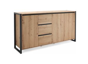 4062088179289 - Kommode Anthrazit Wildeiche Sideboard Vintage Industrial - 160x88x40 cm (BxHxT) - Highboard Anrichte - [Vincentthree] Wohnzimmer Schlafzimmer Flur