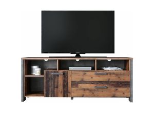 4062088179531 - Newfurn TV Board Betonoptik Dunkelgrau Old Wood TV Lowboard Vintage Industrial - 161x639x416 cm (BxHxT) - TV Schrank Fernsehtisch Rack - [Kanetwo]