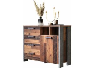 4062088179555 - Newfurn Kommode Betonoptik Dunkelgrau Old Wood Sideboard Vintage Industrial - 1067x863x416 cm (BxHxT) - Highboard Anrichte - [Kanefive]