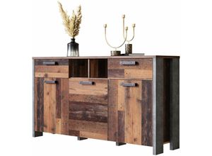 4062088179579 - Kommode Betonoptik Dunkelgrau Old Wood Sideboard Vintage Industrial - 1564x863x416 cm (BxHxT) - Highboard Anrichte - [Kaneseven] Wohnzimmer