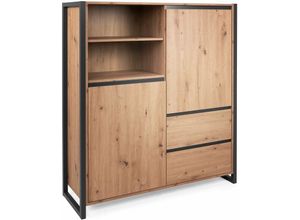 4062088179821 - Newfurn - Highboard Anthrazit Wildeiche Kommode Vintage Industrial - 120x140x40 cm (BxHxT) - Schrank Sideboard Anrichte - [Vincentnine] Wohnzimmer