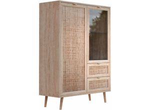 4062088180087 - Newfurn - Highboard Sonoma Eiche Rattan Optik Kommode Modern Skandinavisch - 1015x139x40 cm (BxHxT) - Schrank Sideboard Boho - [Milasix] Wohnzimmer