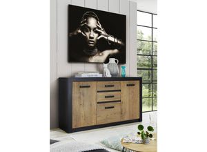 4062088180162 - Sideboard Kastanie Holz Dekor Anthrazit Kommode Vintage Industrial - 153x88x42 cm (BxHxT) - Highboard Anrichte - [Konstantinsix] Wohnzimmer