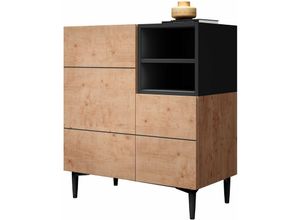 4062088180315 - Newfurn - Kommode Schwarz Wildeiche Sideboard Vintage Industrial - 80x90x42 cm (BxHxT) - Highboard Anrichte - [Nizzaone] Wohnzimmer Schlafzimmer