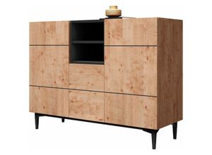 4062088180322 - Newfurn - Kommode Schwarz Wildeiche Sideboard Vintage Industrial - 120x90x42 cm (BxHxT) - Highboard Anrichte - [Nizzatwo] Wohnzimmer Schlafzimmer