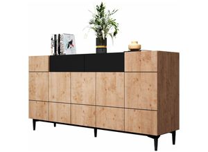 4062088180339 - Newfurn Kommode Schwarz Wildeiche Sideboard Vintage Industrial - 180x90x42 cm (BxHxT) - Highboard Anrichte - [Nizzathree] Wohnzimmer Schlafzimmer