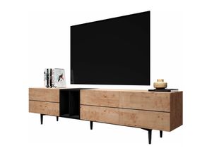 4062088180353 - Tv Lowboard Schwarz Wildeiche tv Schrank Vintage Industrial - 195x48x37 cm (BxHxT) - Fernsehtisch tv Board Rack - [Nizzafive] Wohnzimmer - Wildeiche