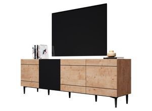 4062088180360 - Newfurn - Kommode Schwarz Wildeiche Sideboard Vintage Industrial - 200x65x42 cm (BxHxT) - Highboard Anrichte - [Nizzasix] Wohnzimmer Schlafzimmer