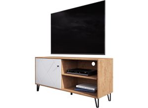 4062088180858 - Tv Lowboard Weiß Matt Wildeiche tv Schrank Skandi Modern - 123x56x40 cm (BxHxT) - Fernsehtisch tv Board Rack - [Loyafour] Wohnzimmer Gästezimmer