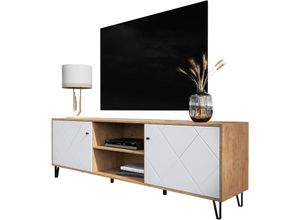 4062088180865 - Tv Lowboard Weiß Matt Wildeiche tv Schrank Skandi Modern - 183x56x40 cm (BxHxT) - Fernsehtisch tv Board Rack - [Loyafive] Wohnzimmer Gästezimmer