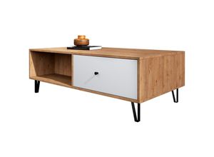 4062088180889 - Newfurn - Couchtisch Weiß Matt Wildeiche Wohnzimmertisch Skandi Modern - 110x37x60 cm (BxHxT) - Sofatisch Ablagetisch Tisch - [Loyaseven] Wohnzimmer