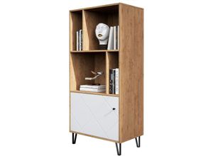 4062088180896 - Newfurn Regal Weiß Matt Wildeiche Bücherregal Skandi Modern - 63x136x40 cm (BxHxT) - Standregal - [Loyaeight] Wohnzimmer Gästezimmer Büro - Wildeiche