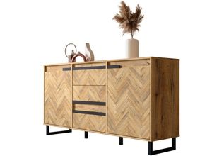 4062088181022 - Newfurn Kommode Eiche Bartex Eiche Sideboard Modern Klassisch - 1564x826x42 cm (BxHxT) - Highboard Anrichte - [Melamione] Wohnzimmer Schlafzimmer