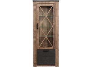 4062088221735 - Newfurn Vitrine Anthrazit Tabak Eiche Vitrinenschrank Industrial Rustikal - 82x205x38 cm (BxHxT) - Glasvitrine Standvitrine Glasschrank - [Terrytwo]