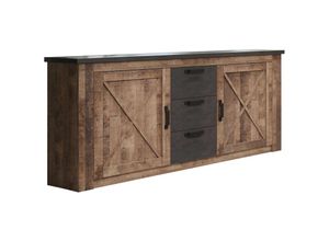 4062088221742 - Kommode Anthrazit Tabak Eiche Sideboard Industrial Rustikal - 180x88x41 cm (BxHxT) - Highboard Anrichte - [Terrythree] Wohnzimmer Schlafzimmer Flur