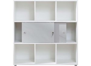 4062088221797 - Newfurn Regal mit Schloss Weiß Bücherregal Modern Skandi - 106x109x36 cm (BxHxT) - Aktenschrank Standregal - [Soleathree] Büro Wohnzimmer