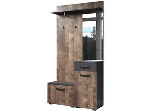 4062088222213 - Garderobe Tabak Eiche Anthrazit Wandgarderobe Industrial Modern - 104x190x32 cm (BxHxT) - Garderobe Wandpaneel Kleiderstange - [Yolandaone] Flur